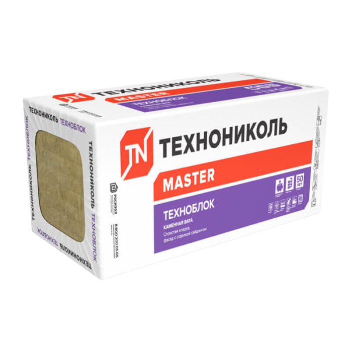 Утеплитель ТЕХНОБЛОК СТАНДАРТ 1200х600х50 мм 12 плит 8,64 кв.м базальтовый ТехноНИКОЛЬ (фото 1)